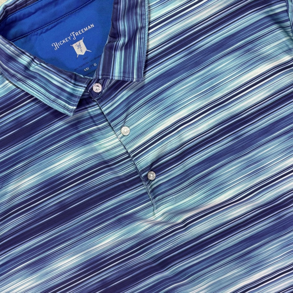 Hickey Freeman Mens Golf Polo XXL Blue Striped Performance Short Sleeve Shirt